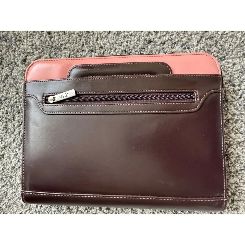 Franklin Covey Day One Zip Planner Binder W/ Handles Brown Pink Purse Organizer